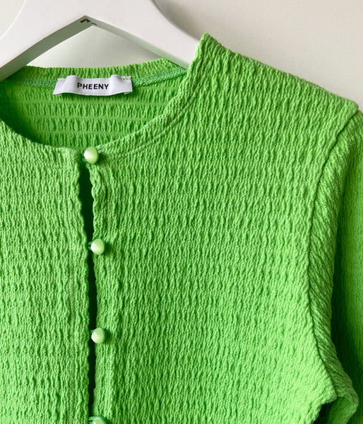 PHEENY/COTTON SHIRRING CARDIGAN(GREEN)