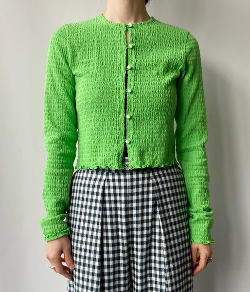 PHEENY/COTTON SHIRRING CARDIGAN(GREEN)