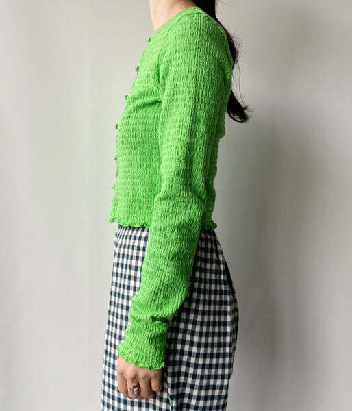 PHEENY/COTTON SHIRRING CARDIGAN(GREEN)