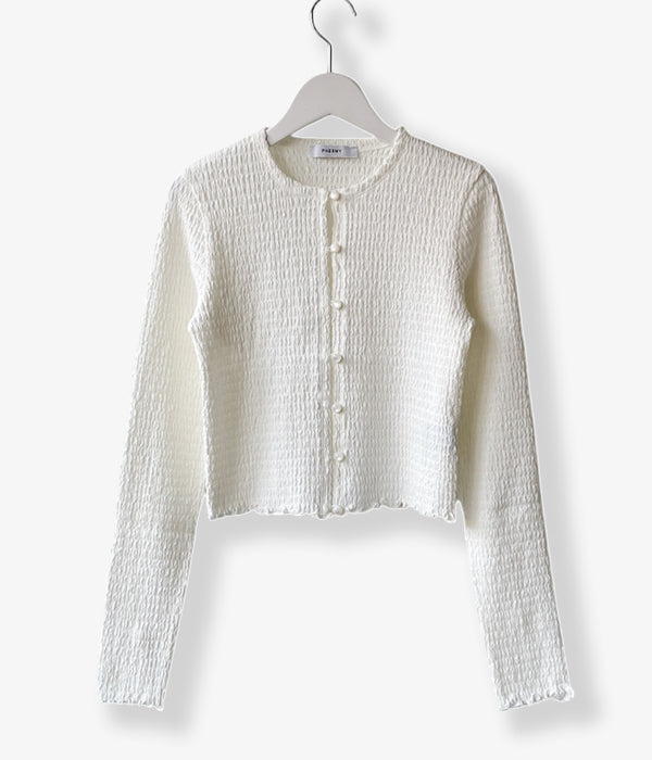 PHEENY/COTTON SHIRRING CARDIGAN(WHITE)