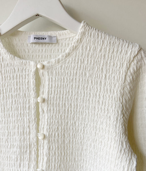 PHEENY/COTTON SHIRRING CARDIGAN(WHITE)