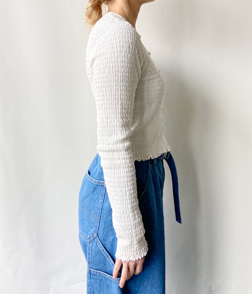 PHEENY/COTTON SHIRRING CARDIGAN(WHITE)