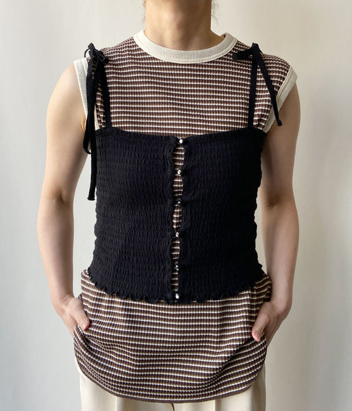 PHEENY/COTTON SHIRRING CAMISOLE(BLACK)