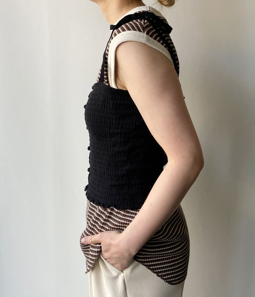 PHEENY/COTTON SHIRRING CAMISOLE(BLACK)