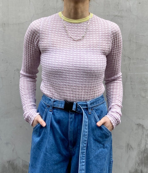 PHEENY/CHECK JACQUARD KNIT L/S(LAVENDER)