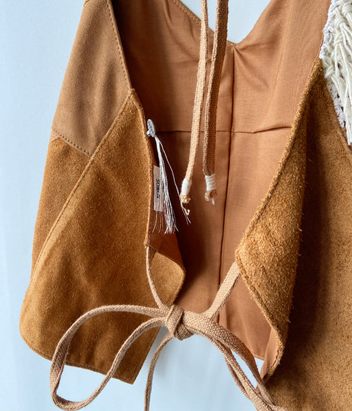 nowos/PATCHWORK SUEDE CAMISOLE(BEIGE)