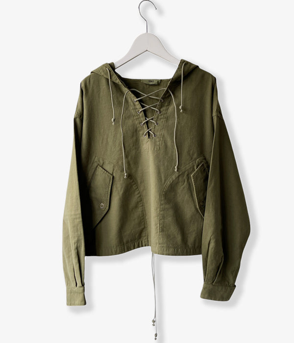 nowos/LACE UP PULLOVER SHIRT(GREEN)