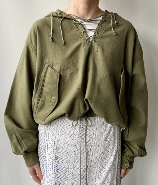 nowos/LACE UP PULLOVER SHIRT(GREEN)