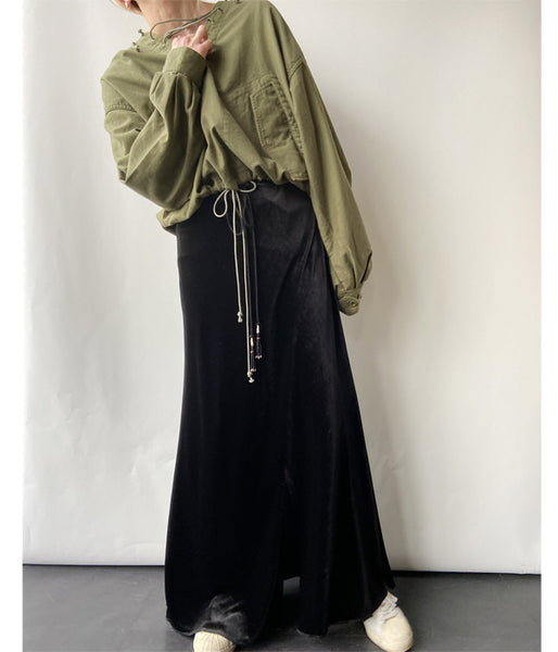 nowos/VELOUR SKIRT(BLACK)