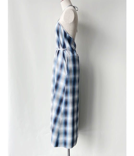 PHEENY/RAYON OMBRE CHECK APRON DRESS(BLUE)