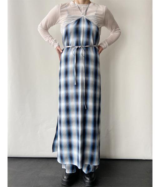 PHEENY/RAYON OMBRE CHECK APRON DRESS(BLUE)