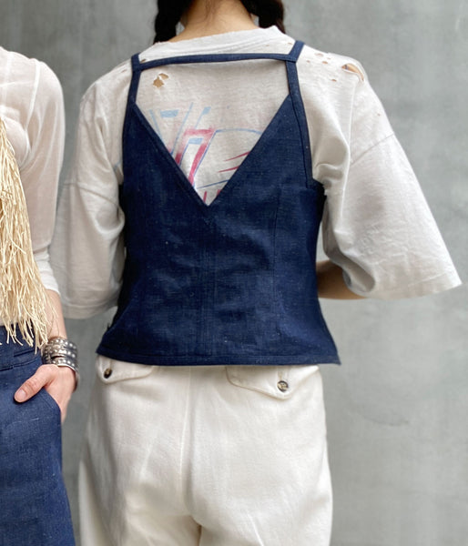 FUMIKA_UCHIDA/NEPPED DENIM SQUARE-NECK TOP(INDIGO)