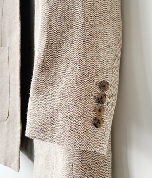 FUMIKA_UCHIDA/HEMP SUITING COLLARLESS JACKET(BEIGE HERRINNGBONE)