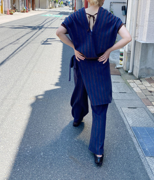 PHEENY/COTTON INRAY STRIPE PANTS WITH APRON(NAVY)
