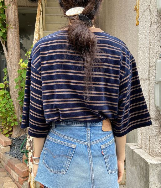 PHEENY/VELVET BORDER S/S(NAVY)