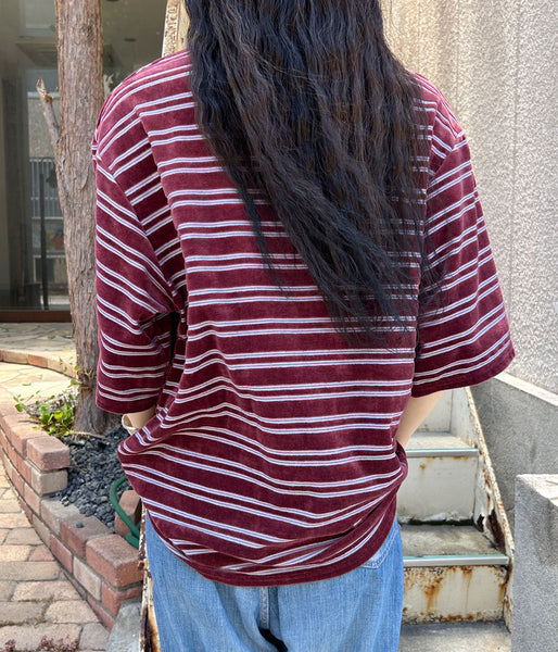 PHEENY/VELVET BORDER S/S(BURGUNDY)