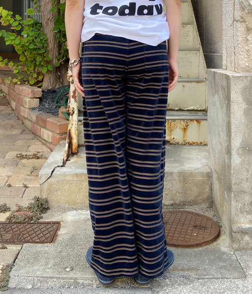 PHEENY/VELVET BORDER WIDE PANTS(NAVY)