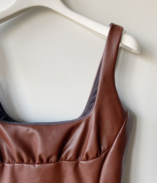 FUMIKA_UCHIDA/STRETCH VEGAN LEATHER BODYSUIT(MID BROWN)
