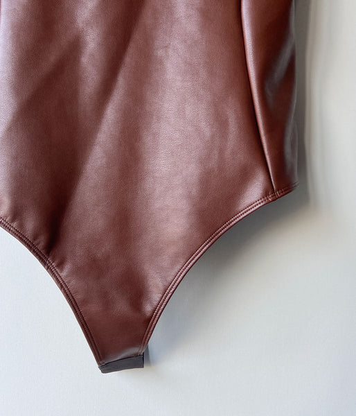 FUMIKA_UCHIDA/STRETCH VEGAN LEATHER BODYSUIT(MID BROWN)