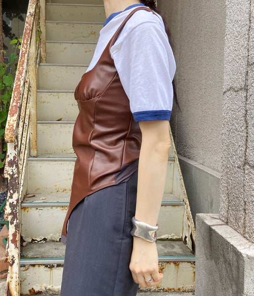 FUMIKA_UCHIDA/STRETCH VEGAN LEATHER BODYSUIT(MID BROWN)
