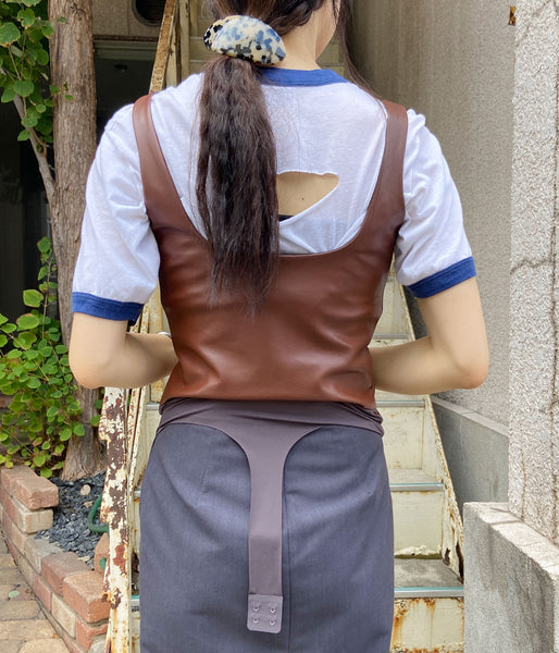 FUMIKA_UCHIDA/STRETCH VEGAN LEATHER BODYSUIT(MID BROWN)