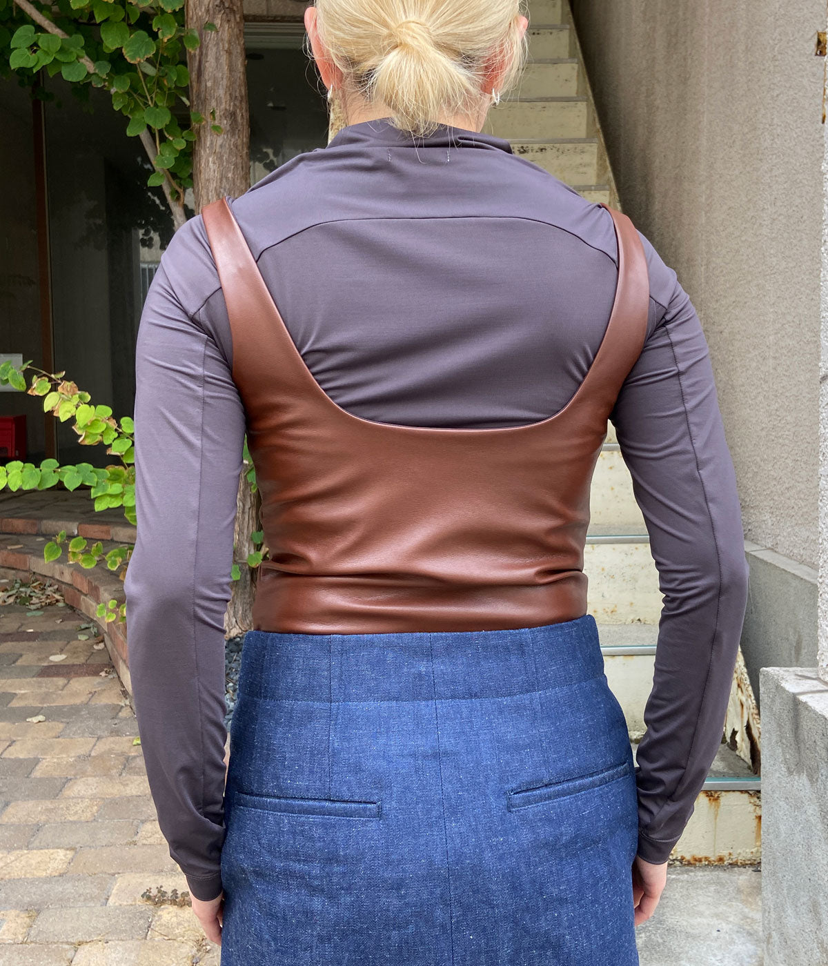 FUMIKA_UCHIDA/NYLON JERSEY HALF-ZIP BODYSUIT(TAUPE)