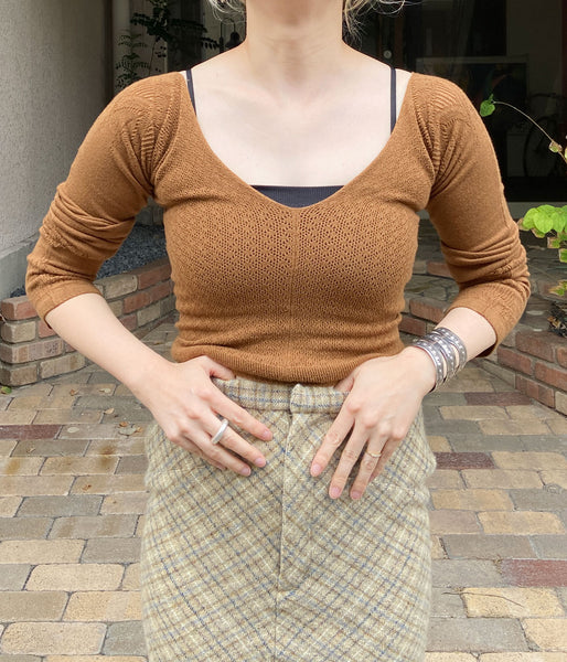 FUMIKA_UCHIDA/SILK LACE KNITTING TIGHTS TOP(LIGHT BROWN)