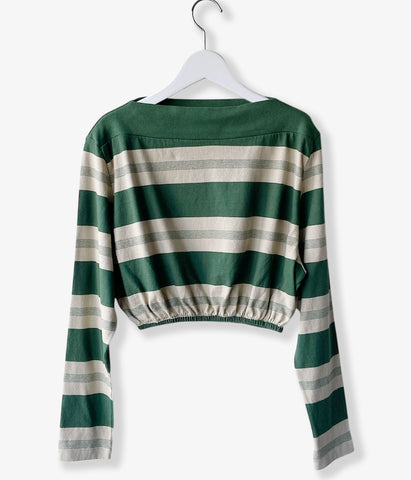 FUMIKA_UCHIDA/COTTON JERSEY CROPPED TOP(BEIGE/GREEN)