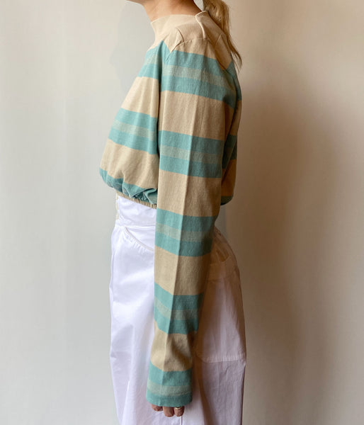 FUMIKA_UCHIDA/COTTON JERSEY CROPPED TOP(SAX/BEIGE)
