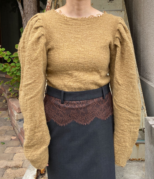 FUMIKA_UCHIDA/GAUZE SHETLAND PUFF-SLEEVE TOP(TOP BROWN)