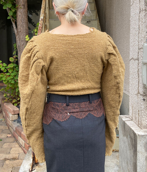FUMIKA_UCHIDA/GAUZE SHETLAND PUFF-SLEEVE TOP(TOP BROWN)