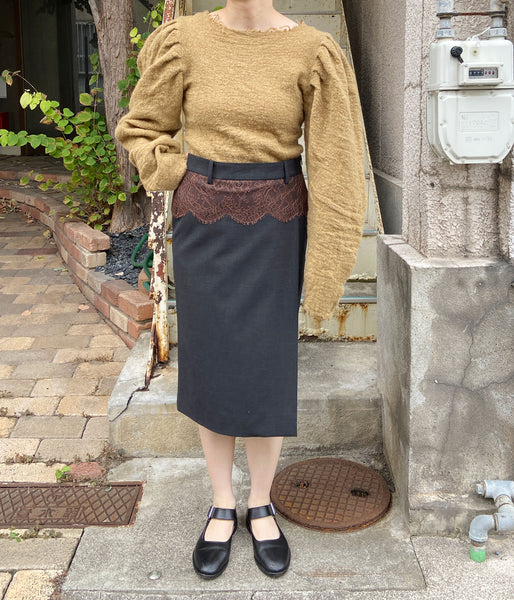 FUMIKA_UCHIDA/GAUZE SHETLAND PUFF-SLEEVE TOP(TOP BROWN)