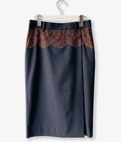 FUMIKA_UCHIDA/SUITING LACE WAIST MIDI SKIRT(CHL/BROWN)