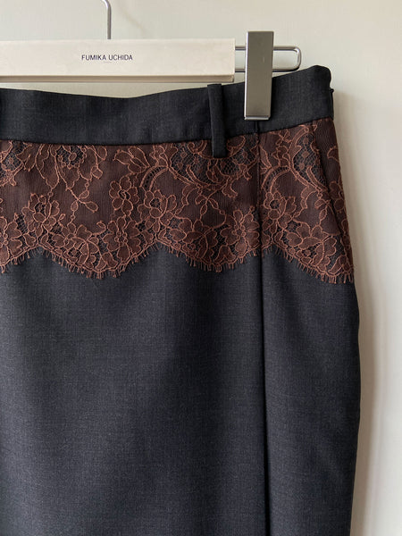 FUMIKA_UCHIDA/SUITING LACE WAIST MIDI SKIRT(CHL/BROWN)