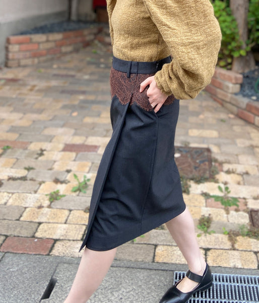 FUMIKA_UCHIDA/SUITING LACE WAIST MIDI SKIRT(CHL/BROWN)