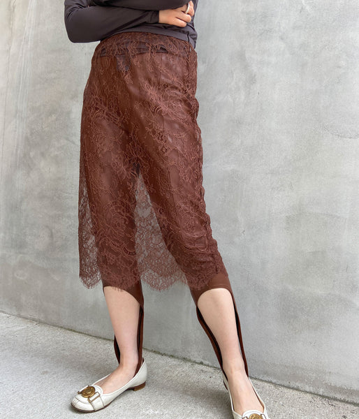 FUMIKA_UCHIDA/LEAVER LACE SKIRT(BROWN)