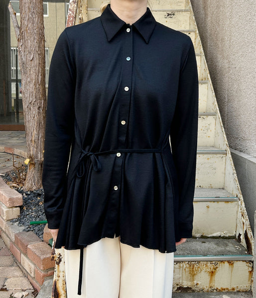 PHEENY/WOOL JERSEY DRAPE SHIRT(BLACK)