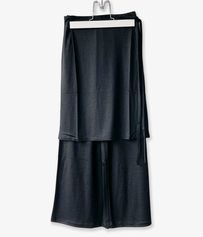 PHEENY/WOOL JERSEY LAYERED PANTS(BLACK)