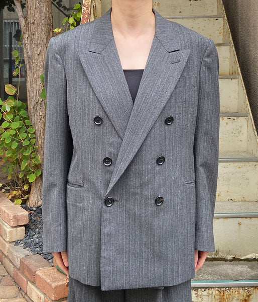 FUMIKA_UCHIDA/HERRINGBONE PEAKED LAPEL DOUBLE JACKET(GREY)