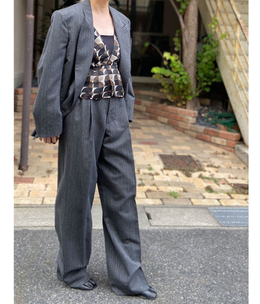 FUMIKA_UCHIDA/HERRINGBONE BELTED WIDE 2TUCK PANTS(GREY)