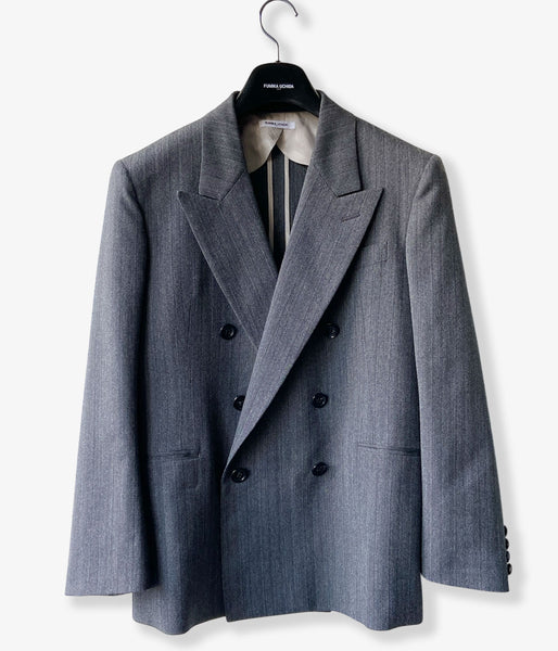 FUMIKA_UCHIDA/HERRINGBONE PEAKED LAPEL DOUBLE JACKET(GREY)