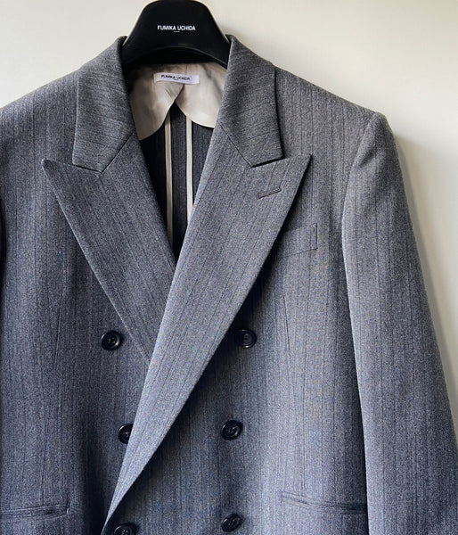 FUMIKA_UCHIDA/HERRINGBONE PEAKED LAPEL DOUBLE JACKET(GREY)