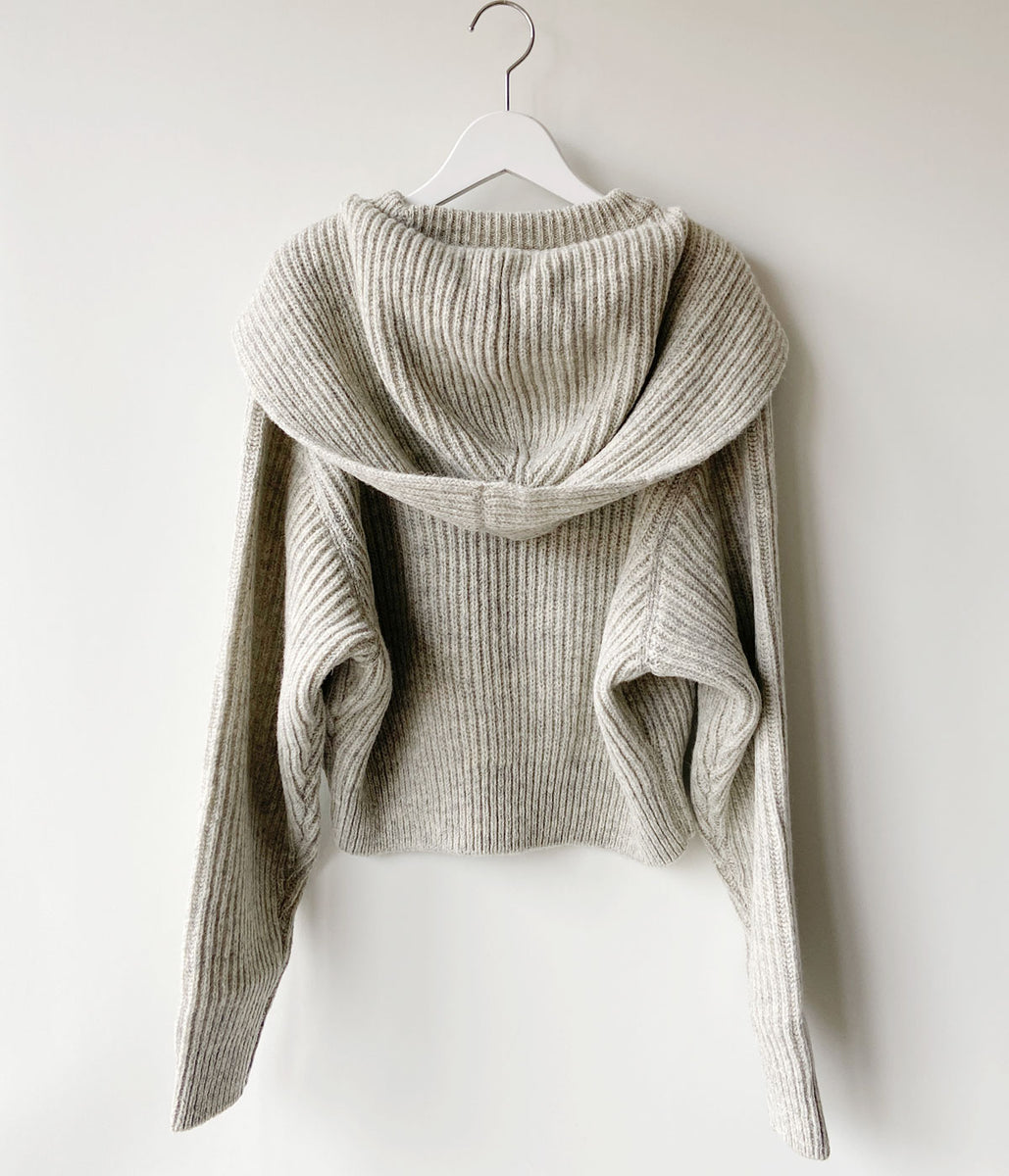 FUMIKA_UCHIDA/SHETLAND RIB STITCH HOODED PULLOVER(TOP GREY)