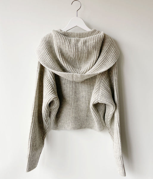 FUMIKA_UCHIDA/SHETLAND RIB STITCH HOODED PULLOVER(TOP GREY)