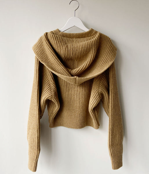FUMIKA_UCHIDA/SHETLAND RIB STITCH HOODED PULLOVER(TOP BROWN)