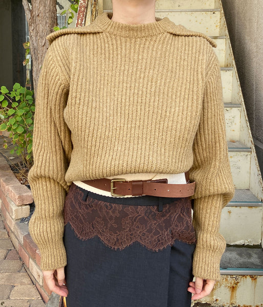FUMIKA_UCHIDA/SHETLAND RIB STITCH HOODED PULLOVER(TOP BROWN)