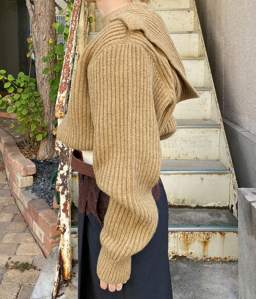 FUMIKA_UCHIDA/SHETLAND RIB STITCH HOODED PULLOVER(TOP BROWN)