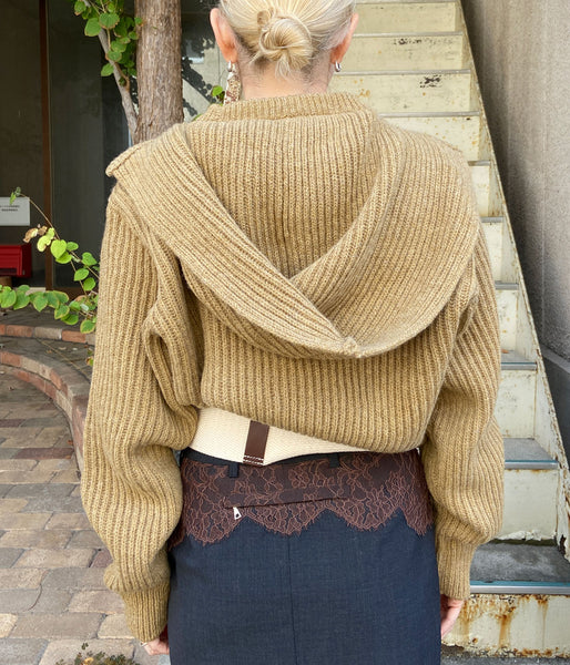 FUMIKA_UCHIDA/SHETLAND RIB STITCH HOODED PULLOVER(TOP BROWN)