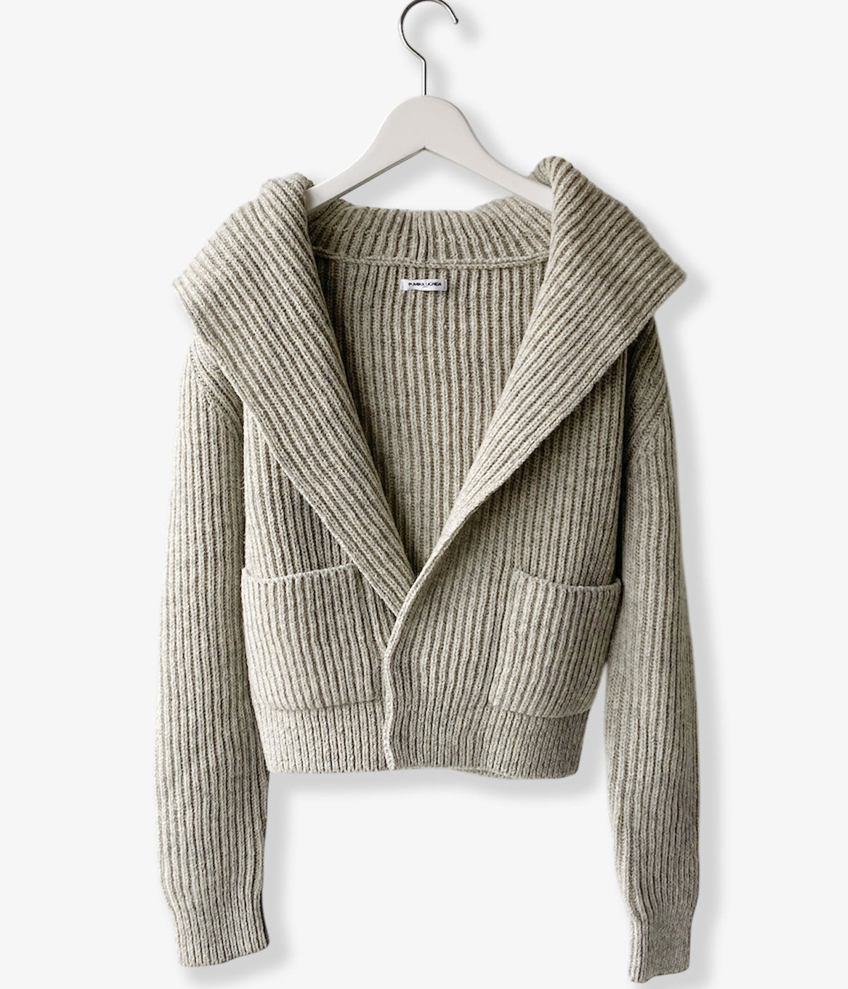 FUMIKA_UCHIDA/SHETLAND RIB STITCH HOODED CARDIGAN(TOP GREY)
