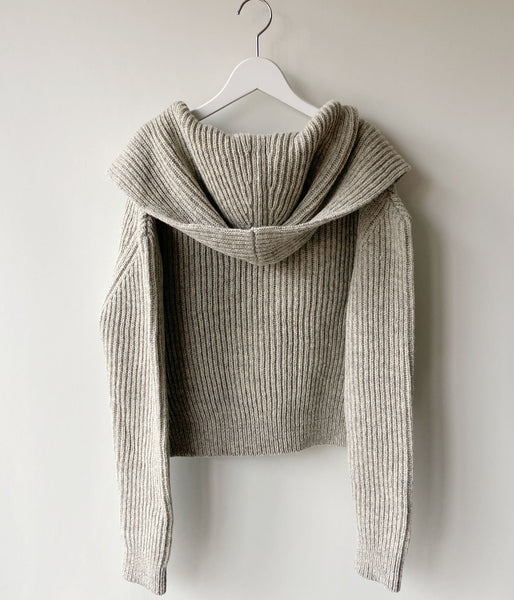 FUMIKA_UCHIDA/SHETLAND RIB STITCH HOODED CARDIGAN(TOP GREY)